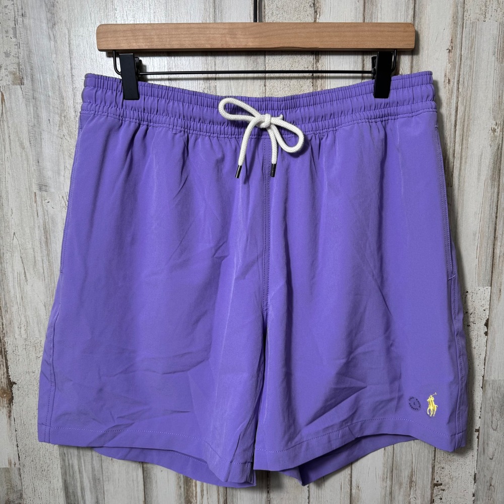 Polo Ralph Lauren Pastel Purple Lilac Yellow Pony NWOT Swim Shorts Lined Mens Lg